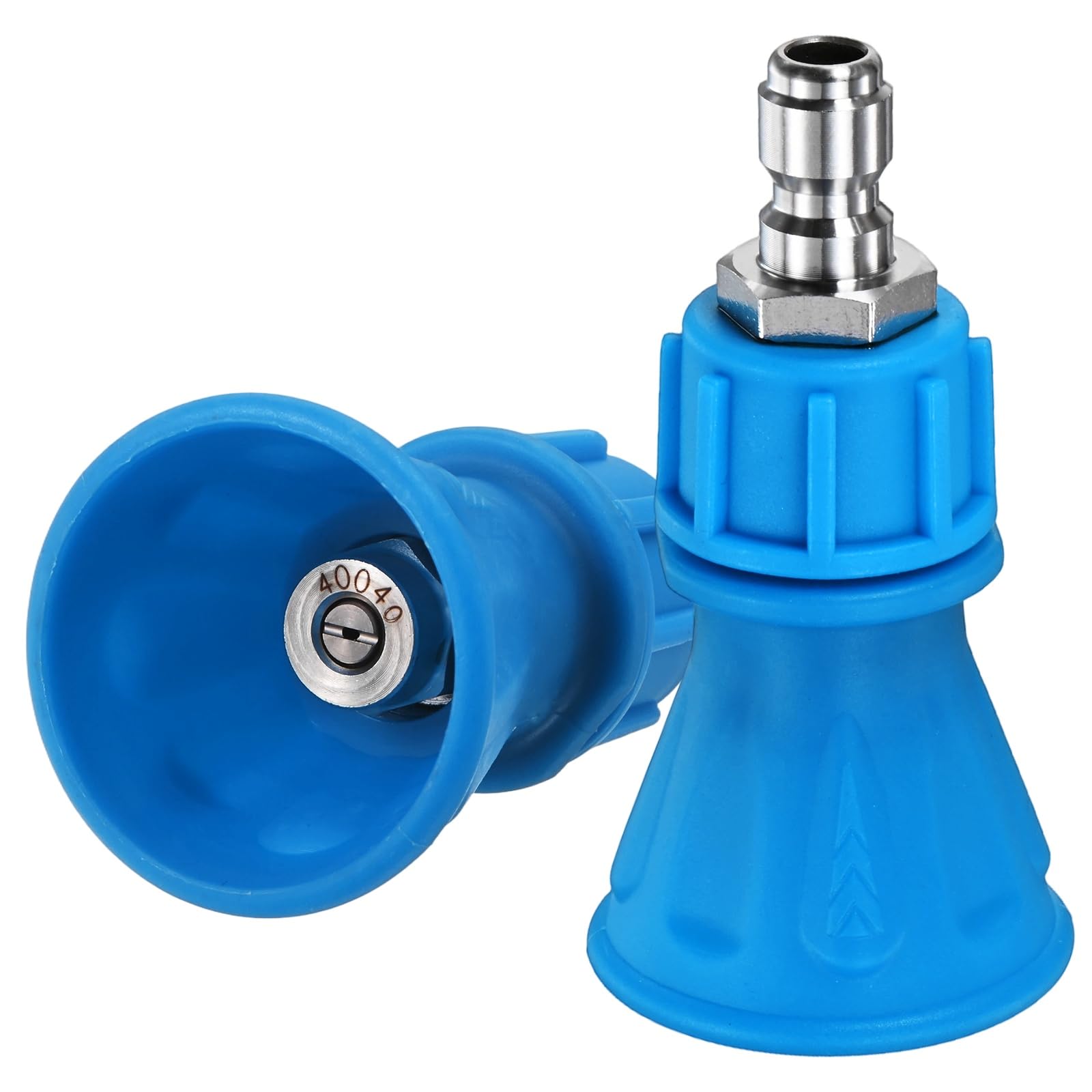 M METERXITY 2-Pack Pressure Washer Nozzle Guard, 40 Degree Power Washer Nozzle with Rubberized Protection for High Efficiency Cleaning, 1/4" Quick Connect, Orifice 4 [Blue]