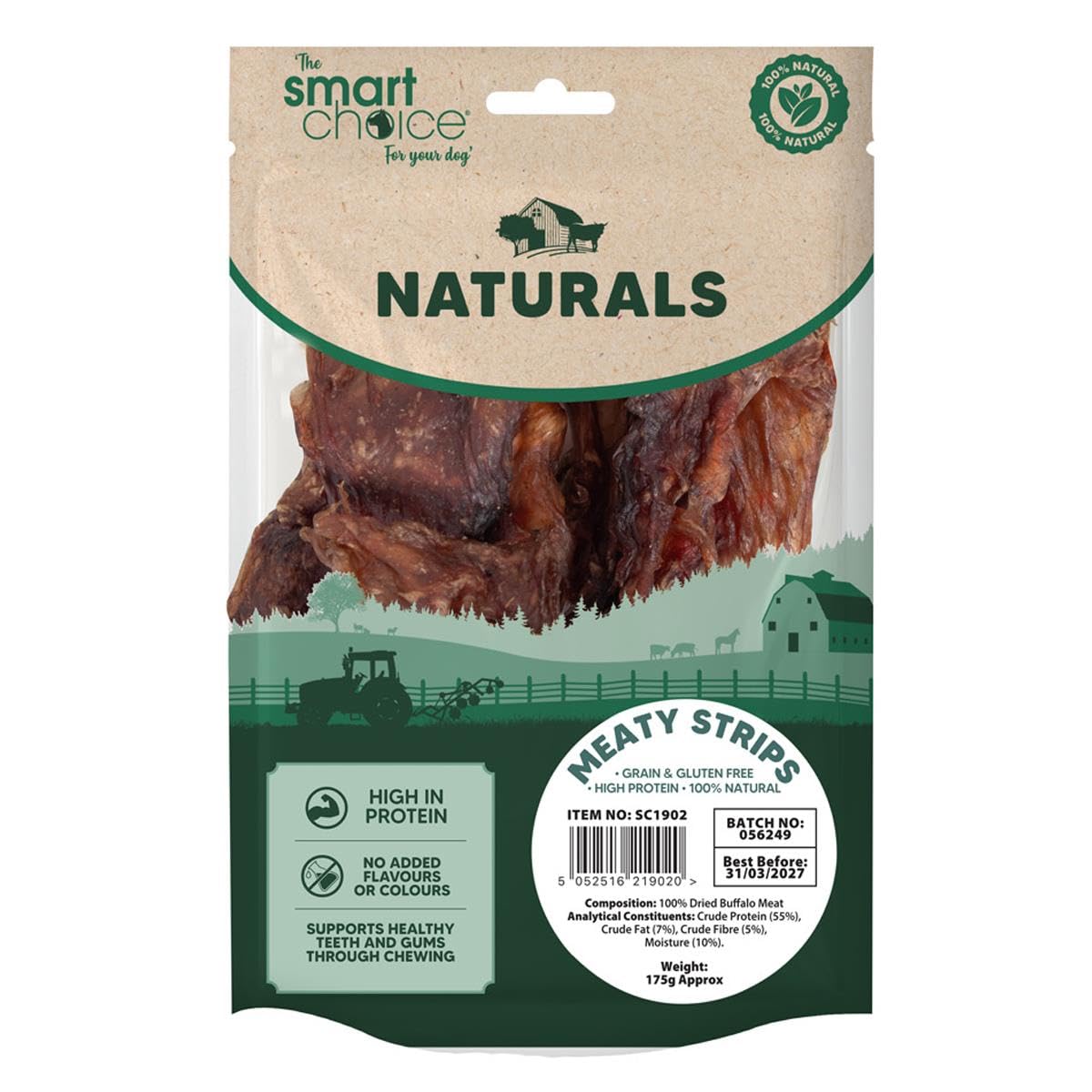 175g Meaty Strip Chew Treats - Pet Dog Puppy Natural Snack High Protein Grain & Gluten Free Reward For Good Behaviour - Promotes Dental Hygiene Supports Healthy Teeth & Gums