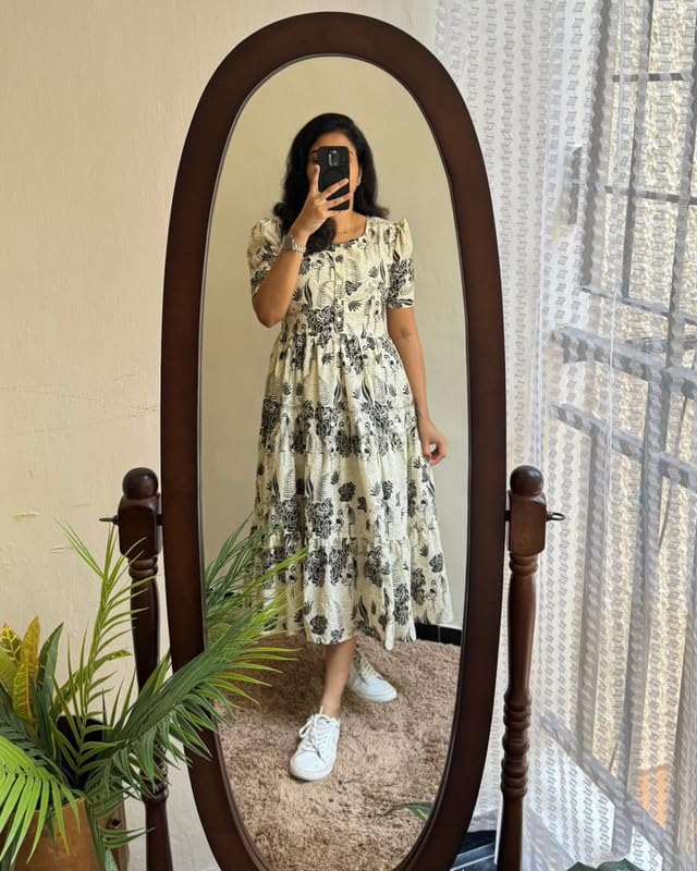 Image of Floral Midi Dress for Women - Summer Boho Dress, Lightweight & Breathable, Elegant Floral Print, Casual & Vacation Outfit, Comfortable Flowy Dress for Women
