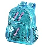 Fermido Holographic Kids Backpack Mermaid Sequin School Backpack for Little Girls Elementary Princess Glitter Bookbags(Teal) One_Size