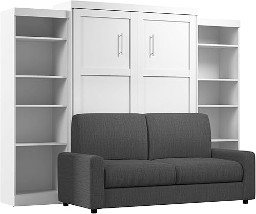 Vista 24 de Bestar Pur - Cama Murphy completa y 2 estanterías con cajones, cama de pared que ahorra espacio de 109 pulgadas Marrón (Rustic Brown)