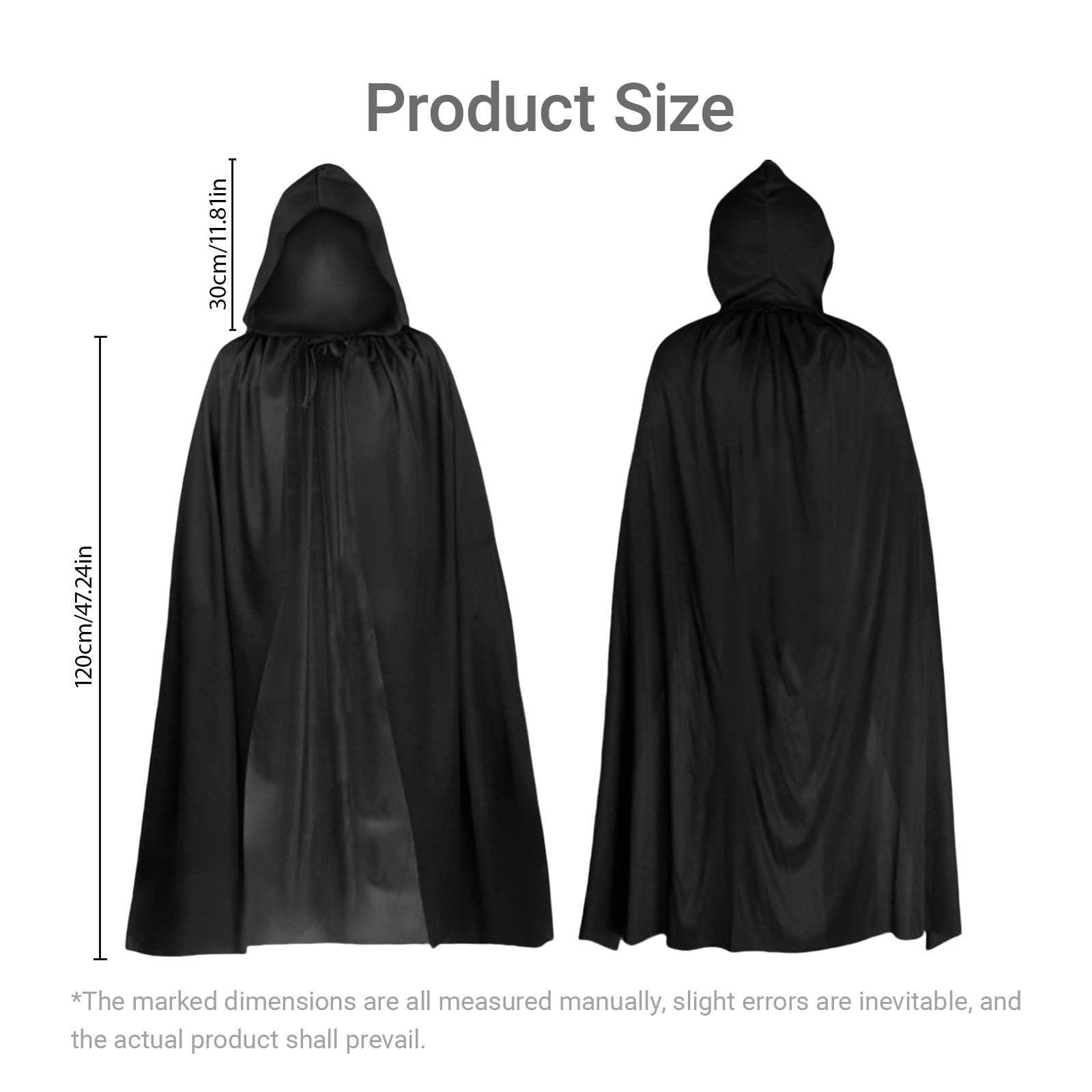 GWAWG Halloween Hooded Cape Kids Unisex Long Black Hooded Cloak Vampire Cape Witch Cloak Fancy Dress Costume for Halloween Christmas Party Carnival Cosplay for Kids 120cm/47.24in - Image 2
