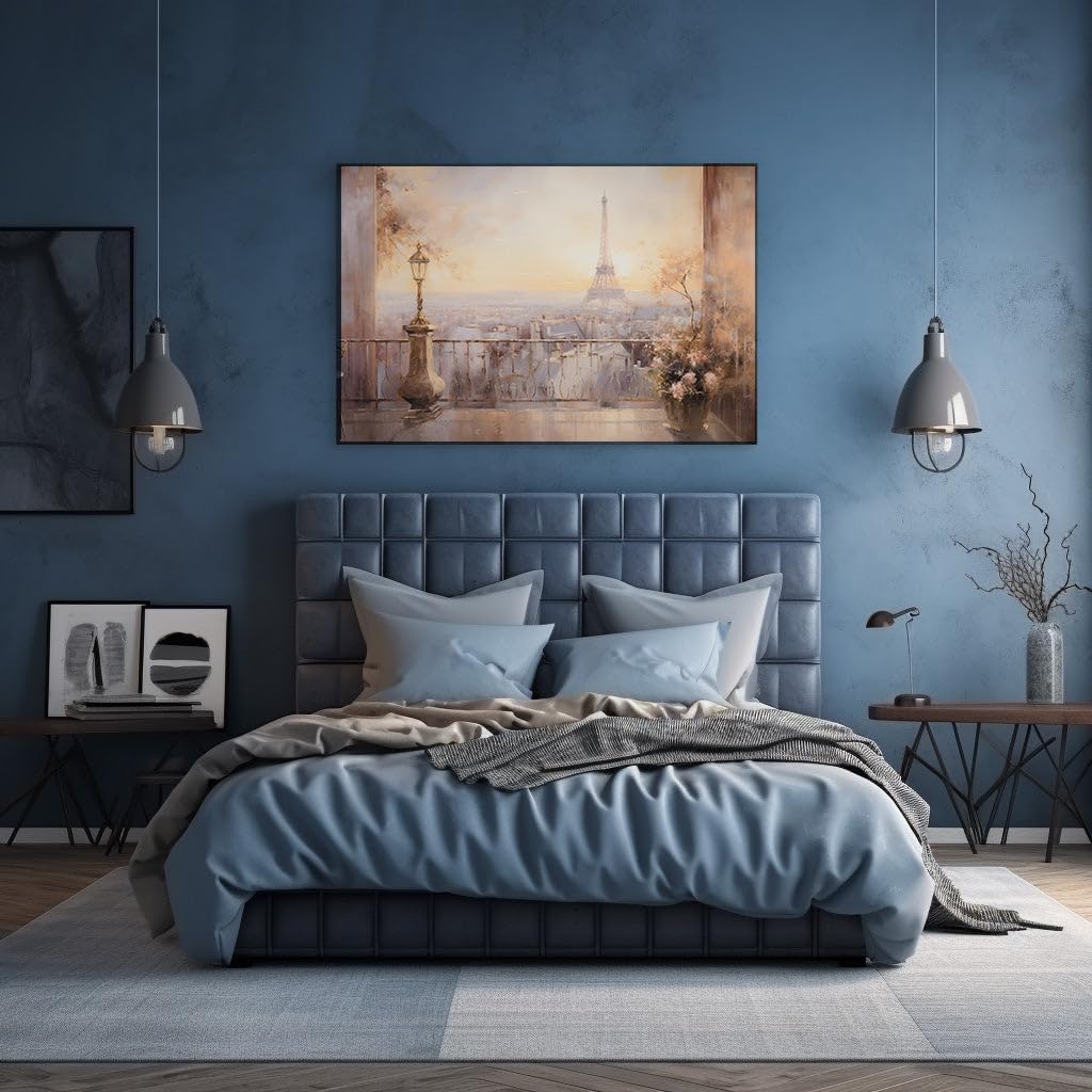 Canvas for Living room. Balcony View Beauty: Dreamy Parisian Nights in Oil, 27 x 18 inch Canvas Wall Art - Inspirational Office Decor - 69x46 cm (27x18 inch)