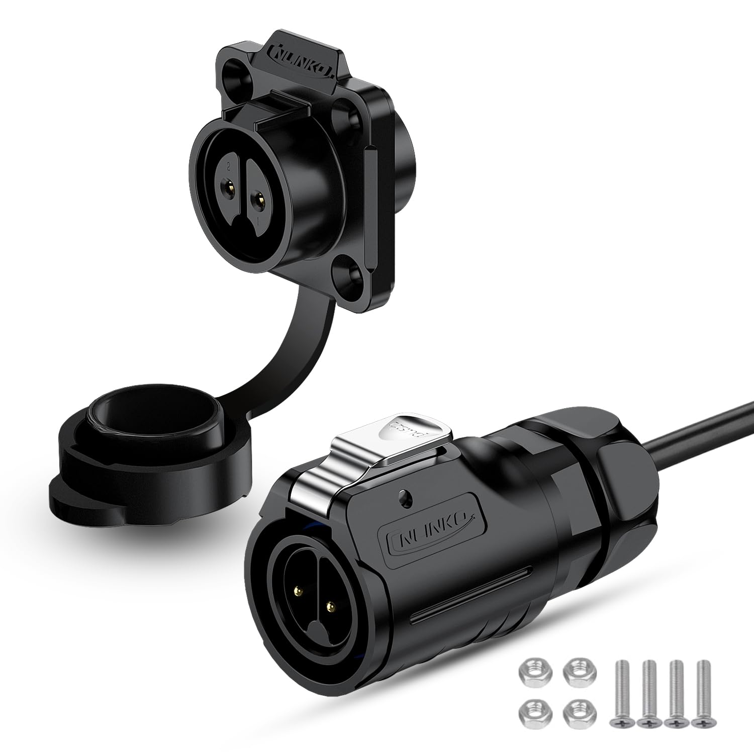 CNLINKO LP-16 Industriële Waterdichte Connector IP68 Ronde Connector Snelkoppeling Luchtvaartconnector PBT-Kunststofbehuizing Luchtvaartstekker M16 4 Polig Flensbus
