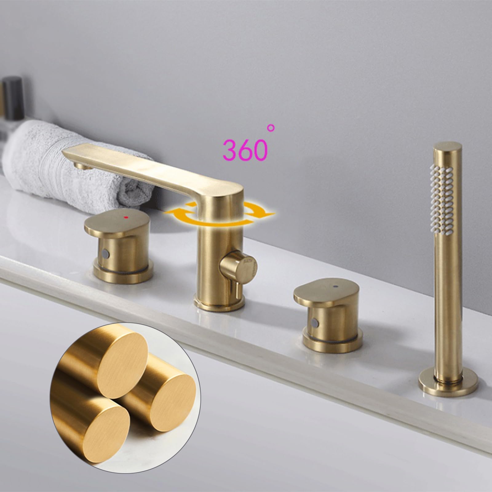 Grifo Mezclador de Bañera Y Ducha de 4 Orificios con Rotación de 360° para Agua Caliente Y Fría de Latón Color Negro