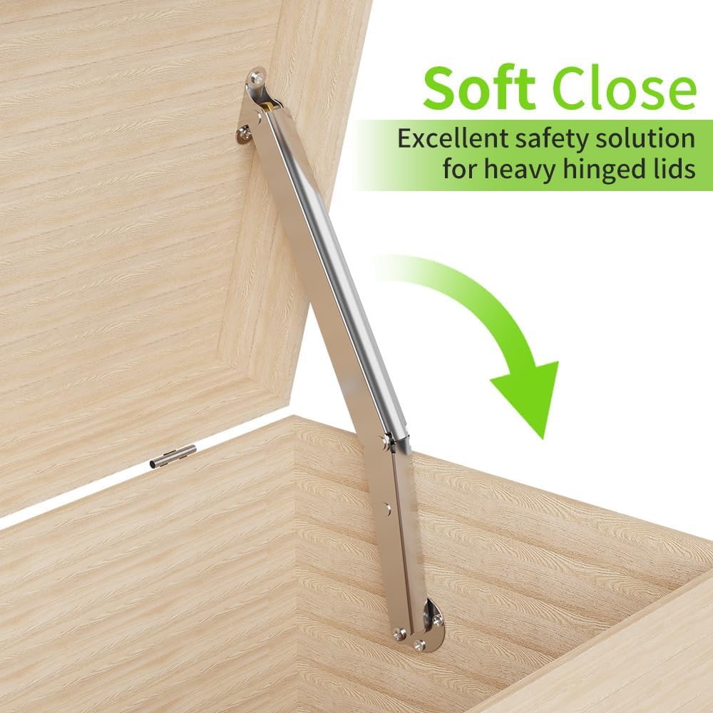 Lid Support Hinge Soft Close Toy Box Hinges Heavy Duty Hydraulic Hinges for Wooden Box Toy Boxes Beds and Heavy Lid, Toolbox and Basement Floor Door 2 PCS (100N)