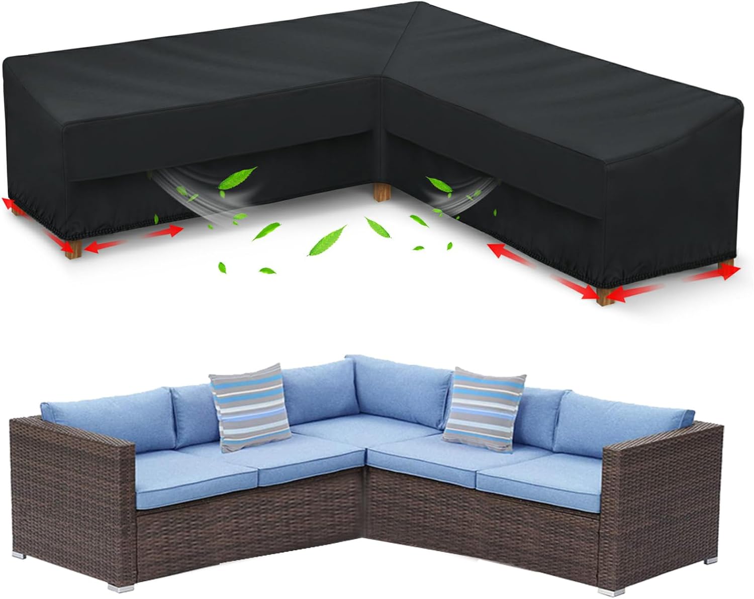 STARTWO Outdoor Sectional Covers Waterproof 100"x100" V-Shaped Patio Furniture Covers for Deck, Lawn and Backyard, Heavy Duty Outdoor Couch Cover Sofa Cover, Black