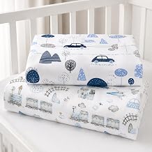 BABYMAM 2 Pack 100% Cotton Printed Fitted Cot Bed Sheets 120x60 cm Soft Breathable Elasticated Baby Cot Sheets Assorted Designs, Retro cars & Retro Locomotive