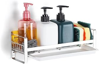 Xacton Large Stainless Steel Sink Cleaning Supplies Caddy Organizer With Removable Tray,30X9.5X9.5 CM,Kitchen Sponge Holder,Countertop Or Adhesive Wall Mounting Organiser For Bath Accessories,Silver