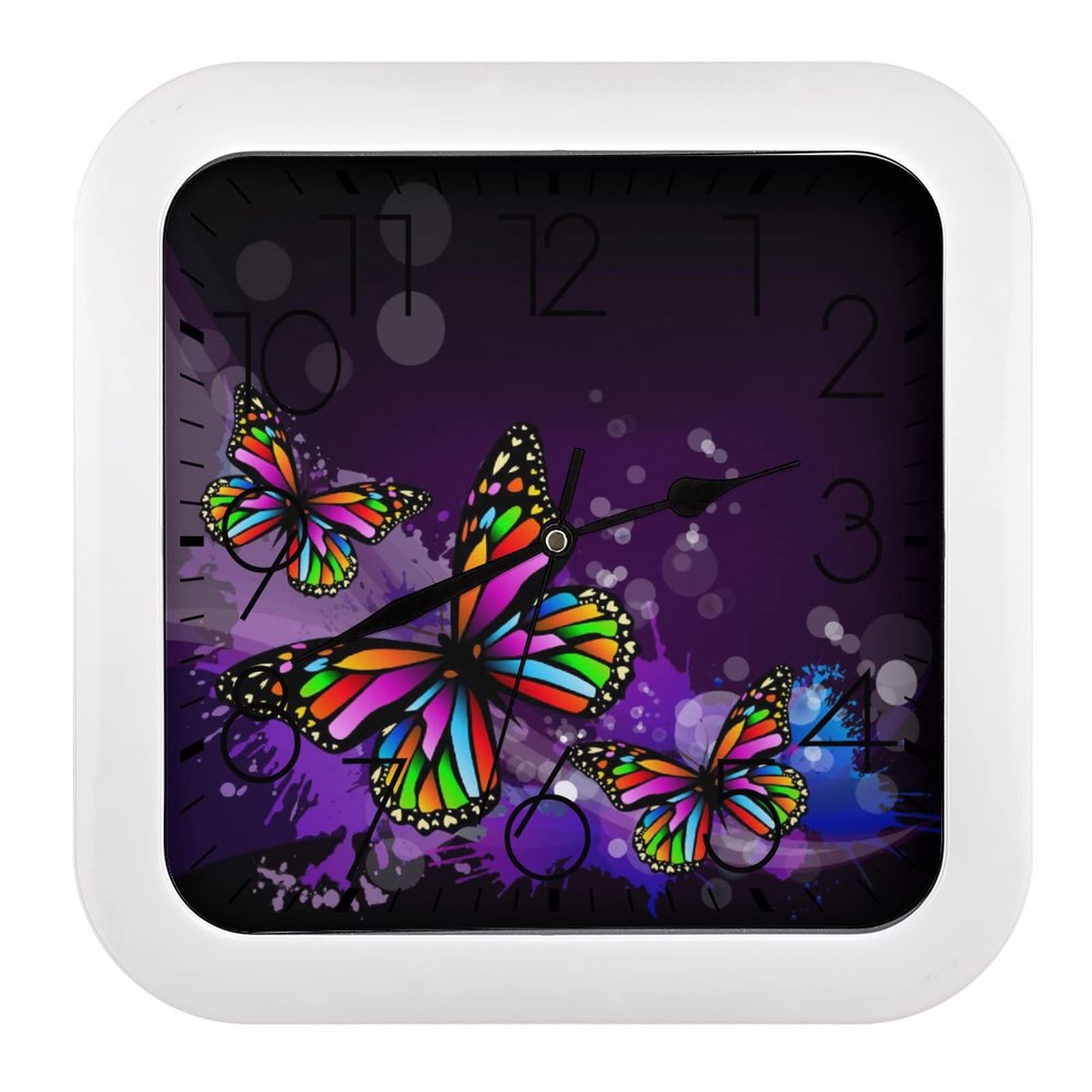 Horloge murale carrée 26x26cm au motif papillon de couleur artistique