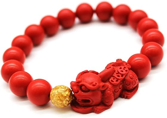 Feng Shui Amulet Red Pi Xiu Cinnabar Bracelet Prosperity Red Bead Bracelet with Charm Pi Yao Natural Stone Beads Bracelet Attract Wealth Money and Good Luck W4582-8mm