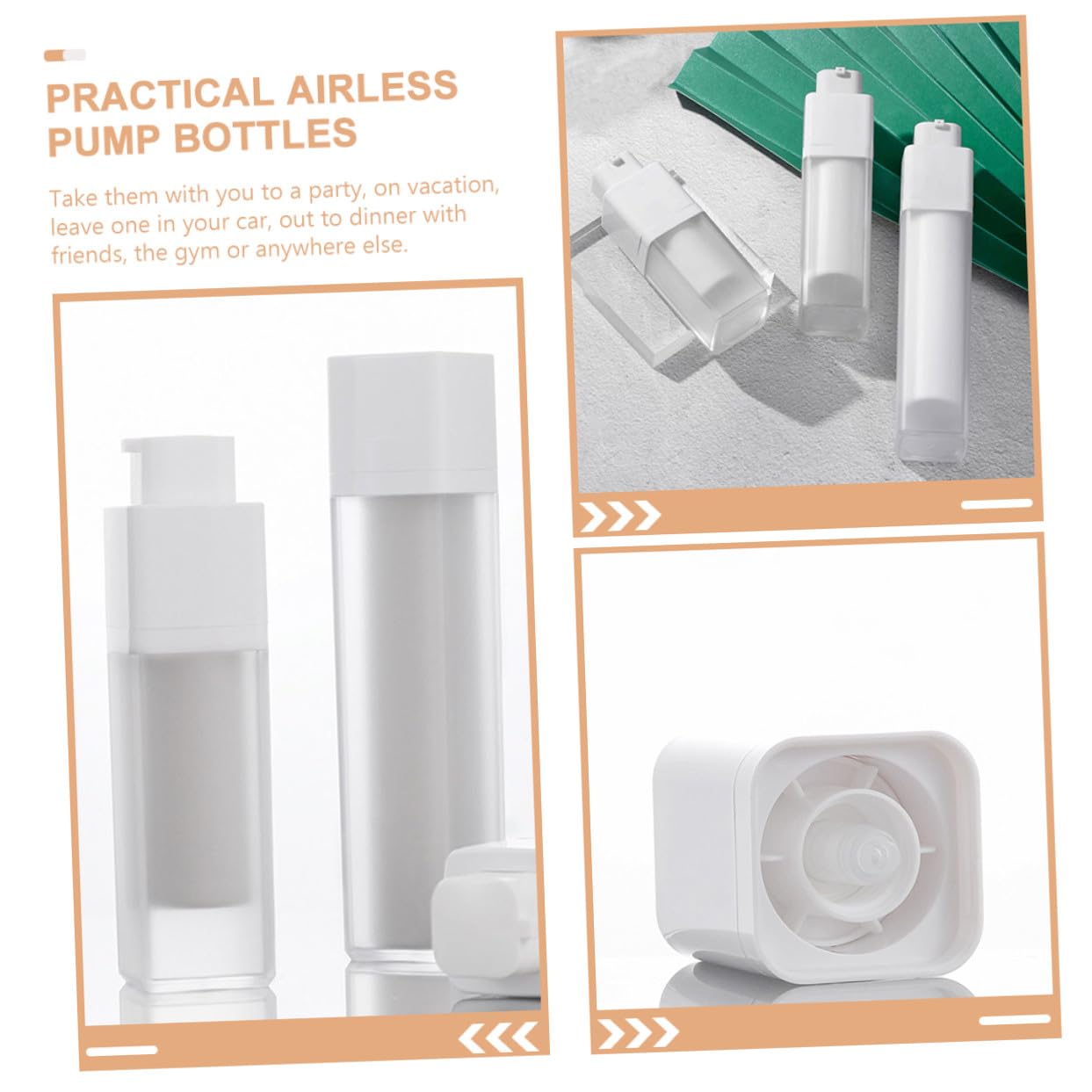 TEHAUX Set 3 Bottiglie Airless da Viaggio 50ml, Dispenser Vuoto per Lozione e Crema, Materiale As e Pp, Facili da Conservare per Palestra e Cena