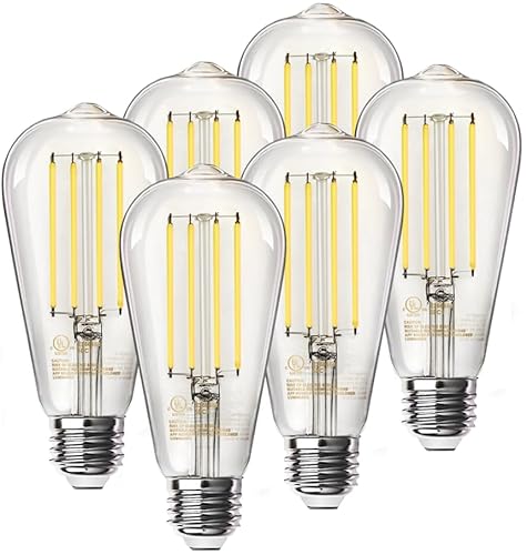 TJOY Edison Light Bulbs, Dimmable Vintage LED Light Bulbs, E26 Medium Base, Warm White 2700K, ST58, 6W, 800LM, 80+ CRI, Antique Decorative LED Filament, Clear Glass, 6 Pack