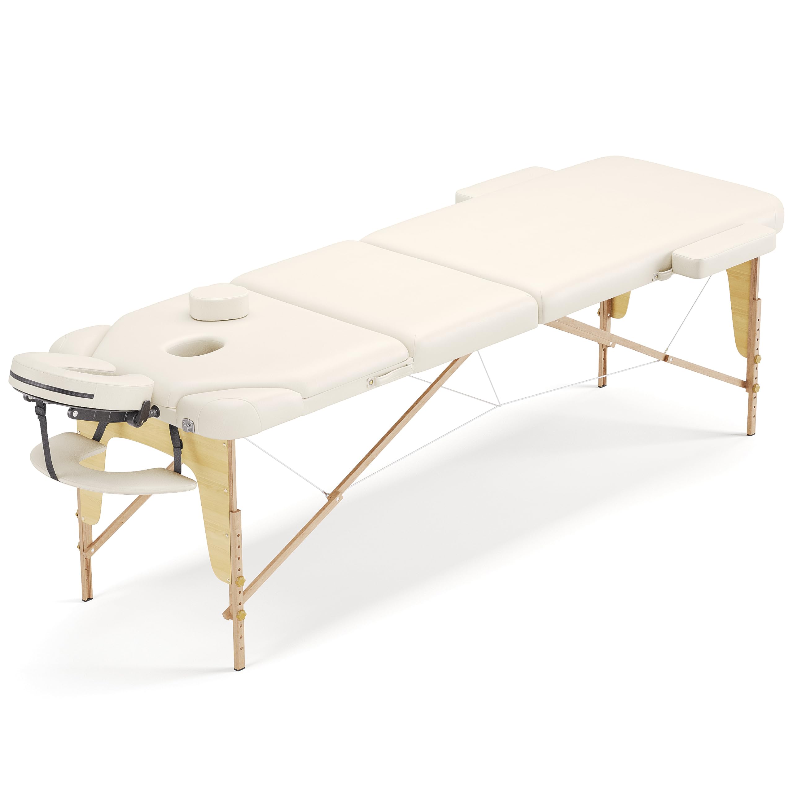 BELTOM® Camilla de Masaje 3 Zonas Nuevo Modelo portatil Mesa Cama Banco Plegable Reiki - Crema