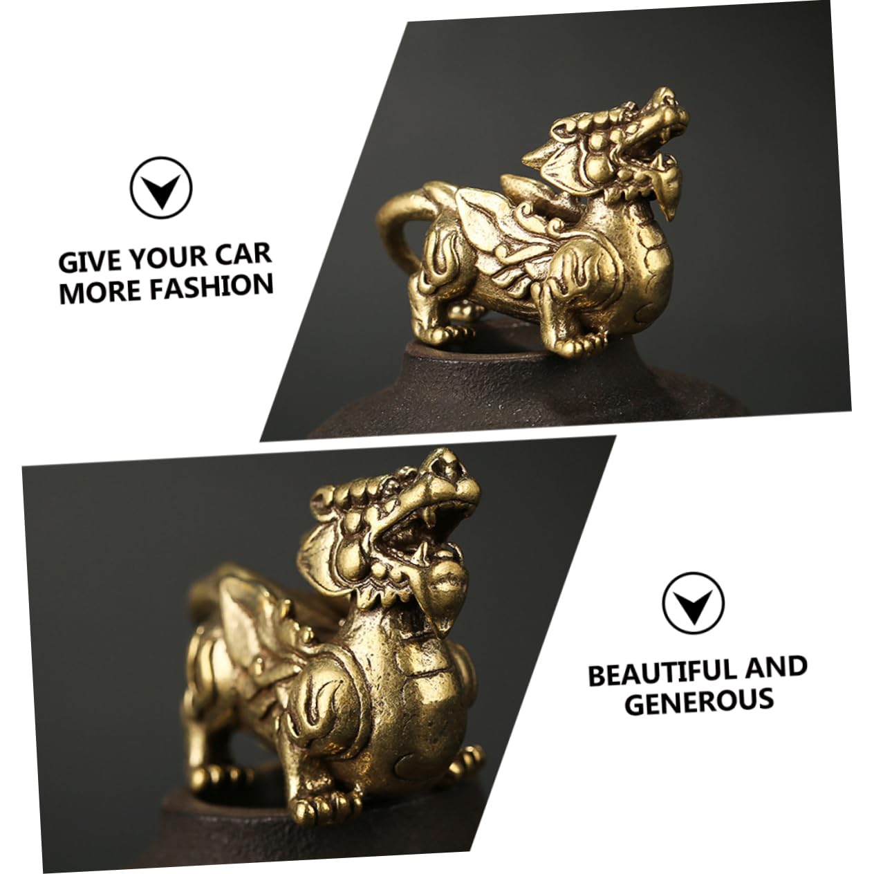 HOMSFOU Ornament - Brass Car Dashboard Decoration for Prosperity Feng Shui Desktop Figurine Unique Gift for Home and Office - Image 3