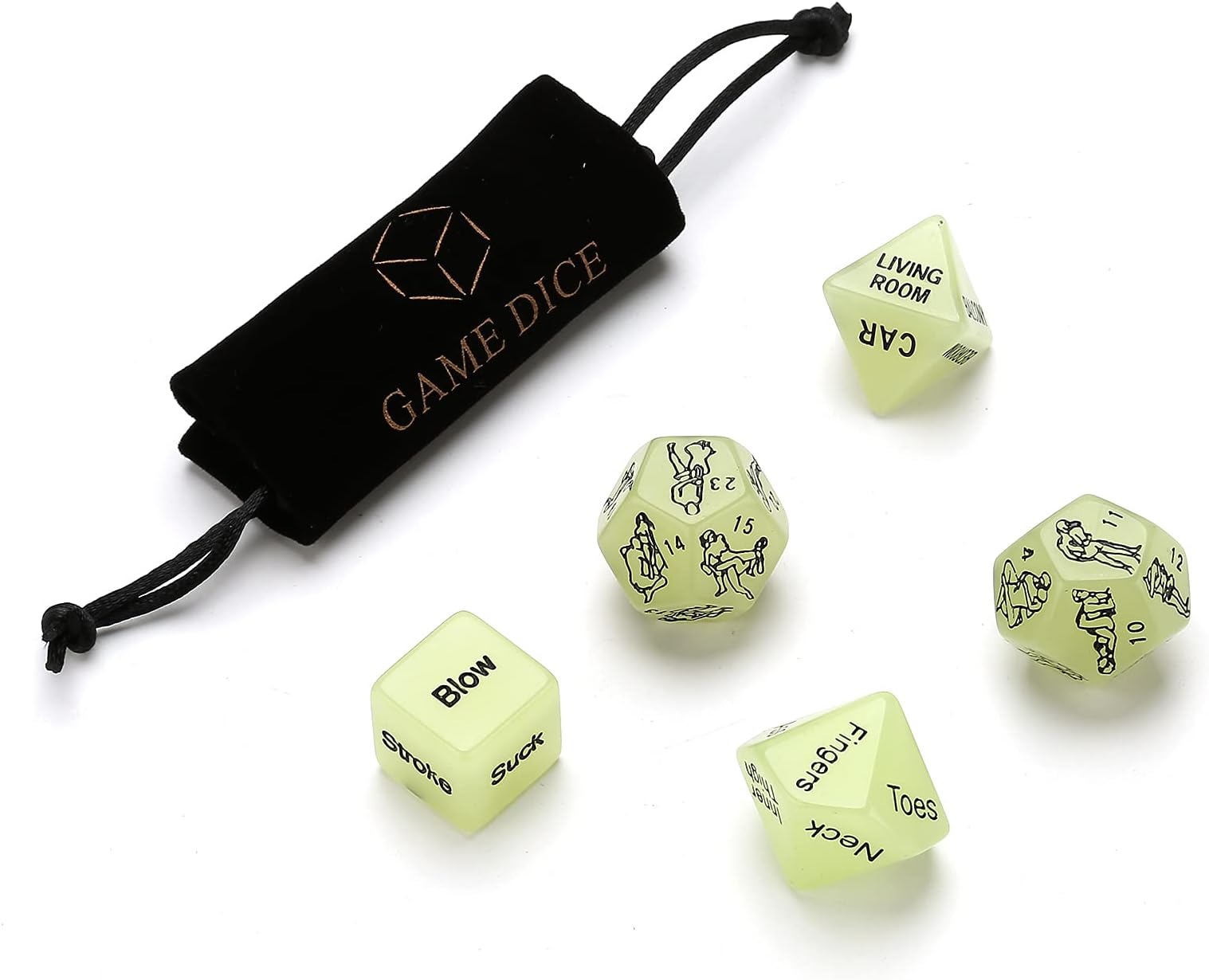 5pcs Luminous Black Funny Romantic Role Playing Dice Party Dice Game Dice, Valentine's Day Gift for Honeymoon, Newlyweds, Wedding Anniversary