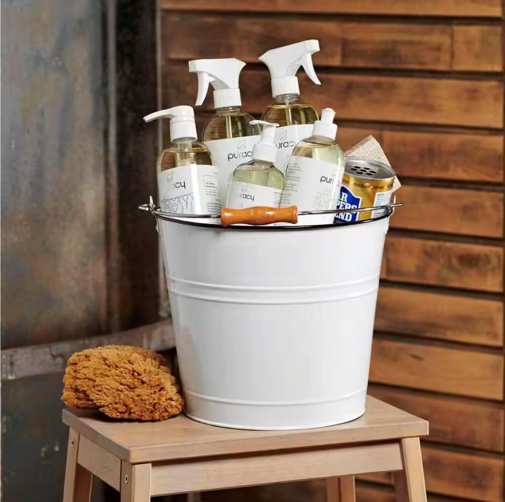 2 75 Gallon White Round Steel Cleaning Pail ML98531