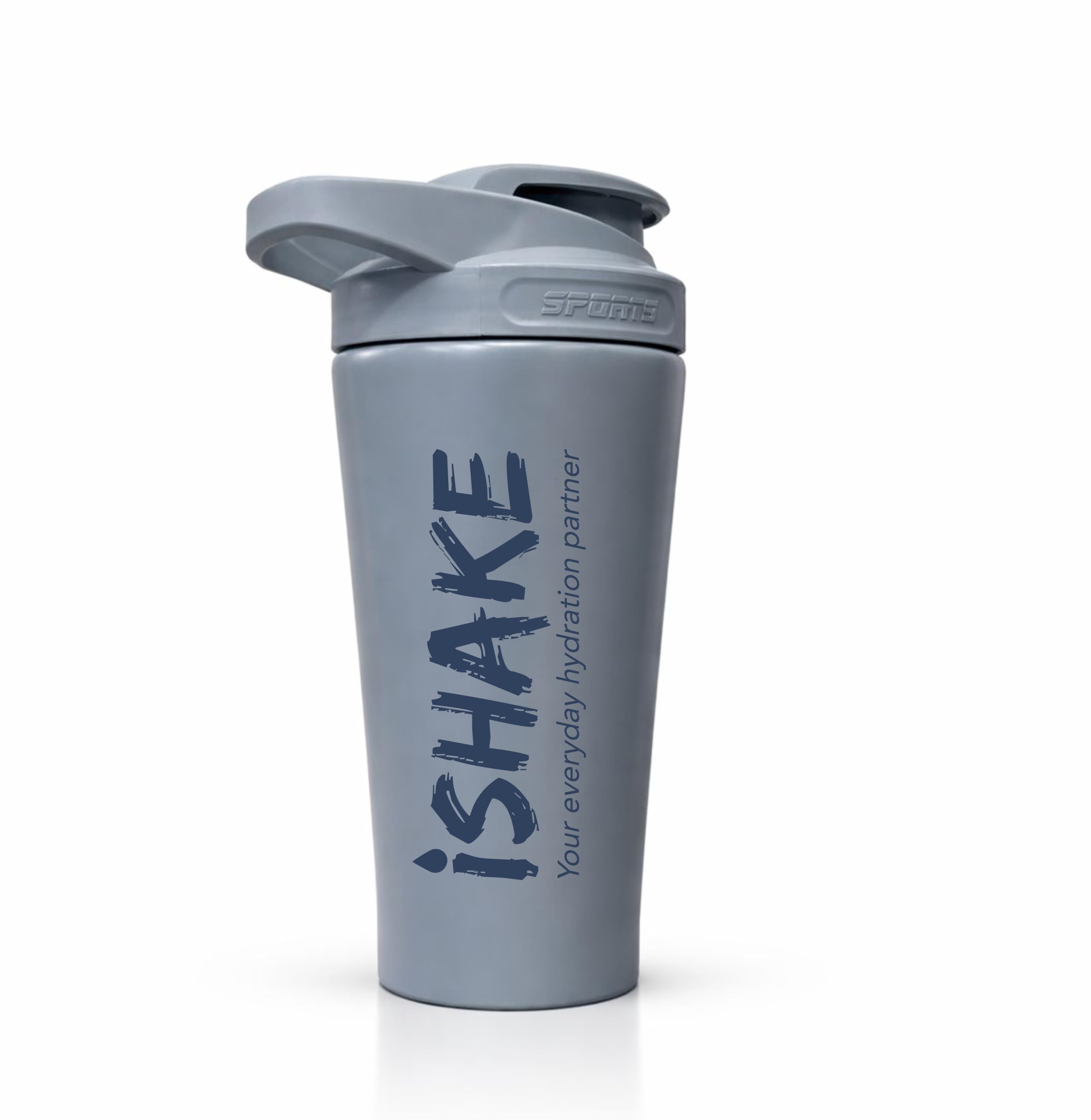 iShake Stainless Steel Protein Shaker Bottle, 100% Leakproof Metal Gym Shaker, Durable Steel Gym Sipper Bottle for Smooth Protein Mixing with Measurement 700 ml (Grey)