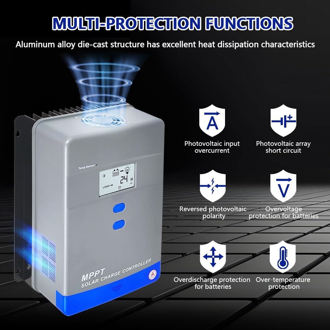 MPPT Laderegler 80A Solarladeregler 12V24V36V48V Automatische Identifikation für das Laden von AGM Gel Nass- und Lithium-Batterien,Wohnmobile,Boote und netzunabhängige Stromversorgungsanlagen