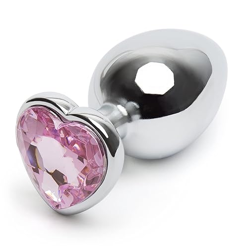 Lovehoney Jewelled Pink Heart Shaped Butt Plug - 3.5 Inch Metal Anal Plug - Smooth & Firm Tapered Tip - Waterproof