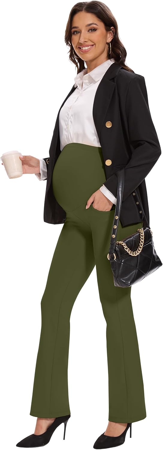 VIMPEP 27"/29"/31" Flare Maternity Yoga Pants Over The Belly Pregnancy Bootcut Strethcy Leggings with Pockets C201 - Image 5