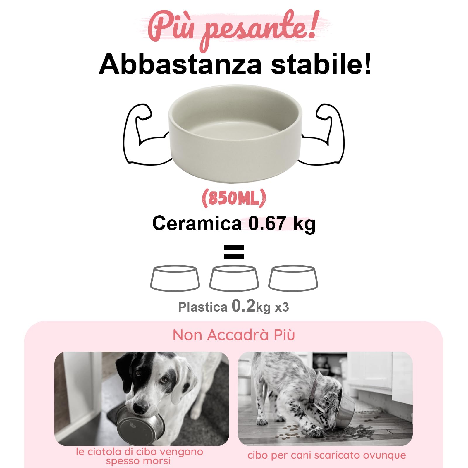 SPUNKYJUNKY Set di ciotole per cani rialzate in ceramica con supporto in bambù per cani e gatti (850 ml, grigio)