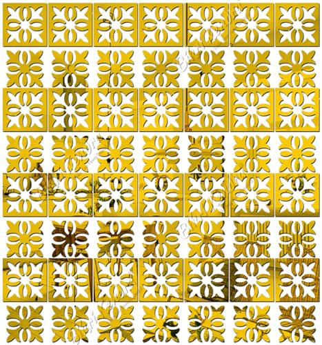 Image of Bikri Kendra - 48 Beautiful Pattern Golden Mirror Sticker for Wall, Acrylic Sticker, Decorative Mirror Sticker for Wall, Acrylic Stickers, Wall Stickers for Hall Room, Bedroom. (PatternGold48)