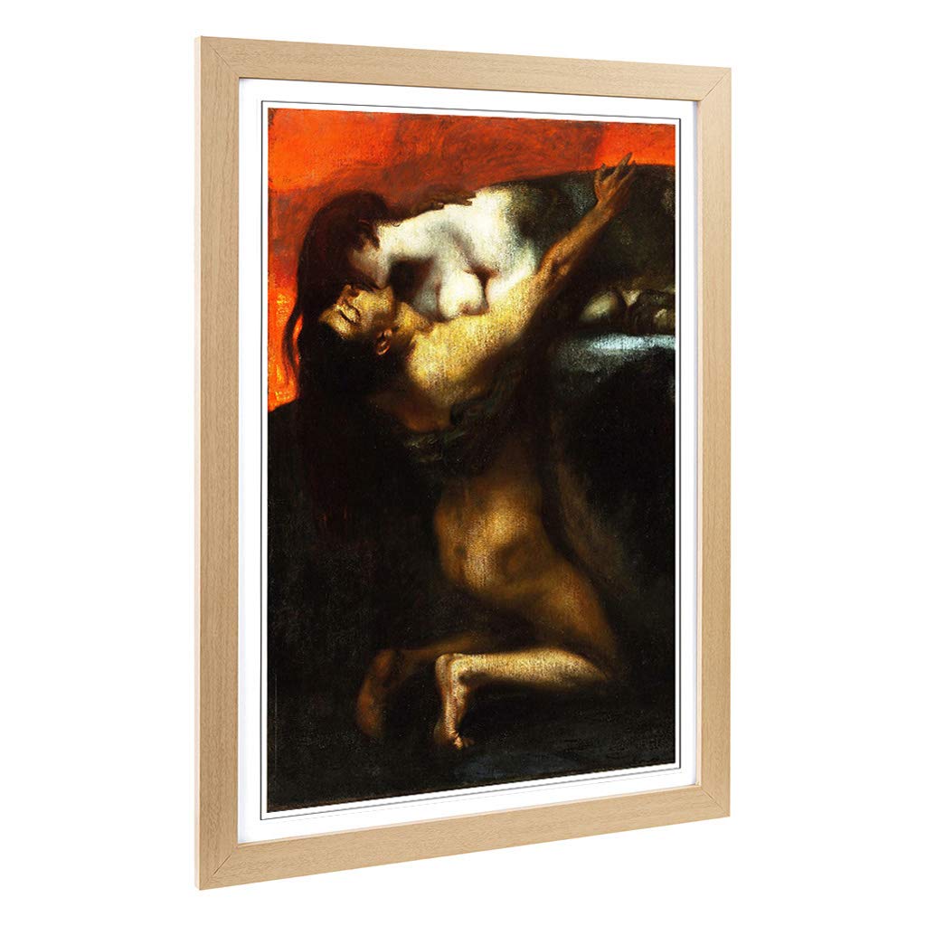 Big Box Art Framed Print of Franz Stuck The Kiss of The Sphynx Design | Wall Art Picture | Home Decor for Kitchen, Living Room, Bedroom, Hallway, Oak, A2 / 24.5x18 Inch / 62x45cm