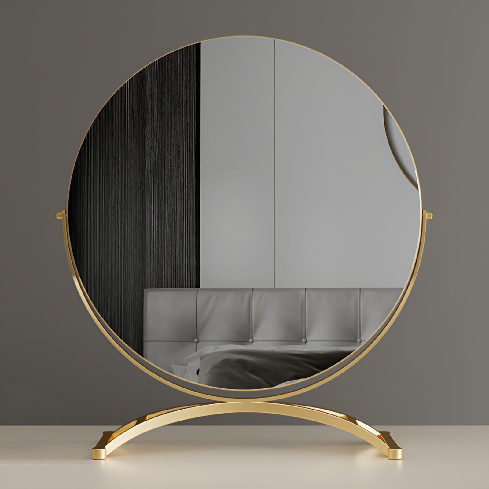 FGXHHS 30/40/50cm Tabletop Vanity Mirror, Small Cosmetic Makeup Bathroom Shaving Circle Mirror With 360°Rotation For Living Room Bedroom(Gold,50cm/19.7in)