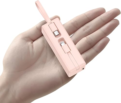 Miniatura 1 de Mini cargador portátil pequeño banco de energía de 5000 mAh con cables USB C y LT incorporados, cargador portátil ultra compacto para iPhone 15 14