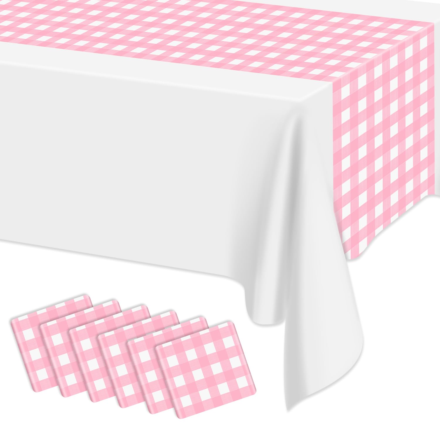 Hegbolke 6 Pack Pink Gingham Table Runner, Pink and White Checkered Tablecloths 14 x 108 Inches Rectangular Waterproof Picnic Table Runner for Birthday Party Holiday Outdoor Supplies โ image 1