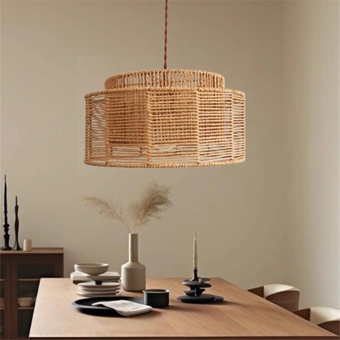 Lampada A Sospensione Intrecciata Con Spago Di Carta Per Camera Da Letto, Stile Country Naturale - Lampada A Sospensione Semplice A 1 Luce Per Isola Cucina Costiera, Sala Pranzo