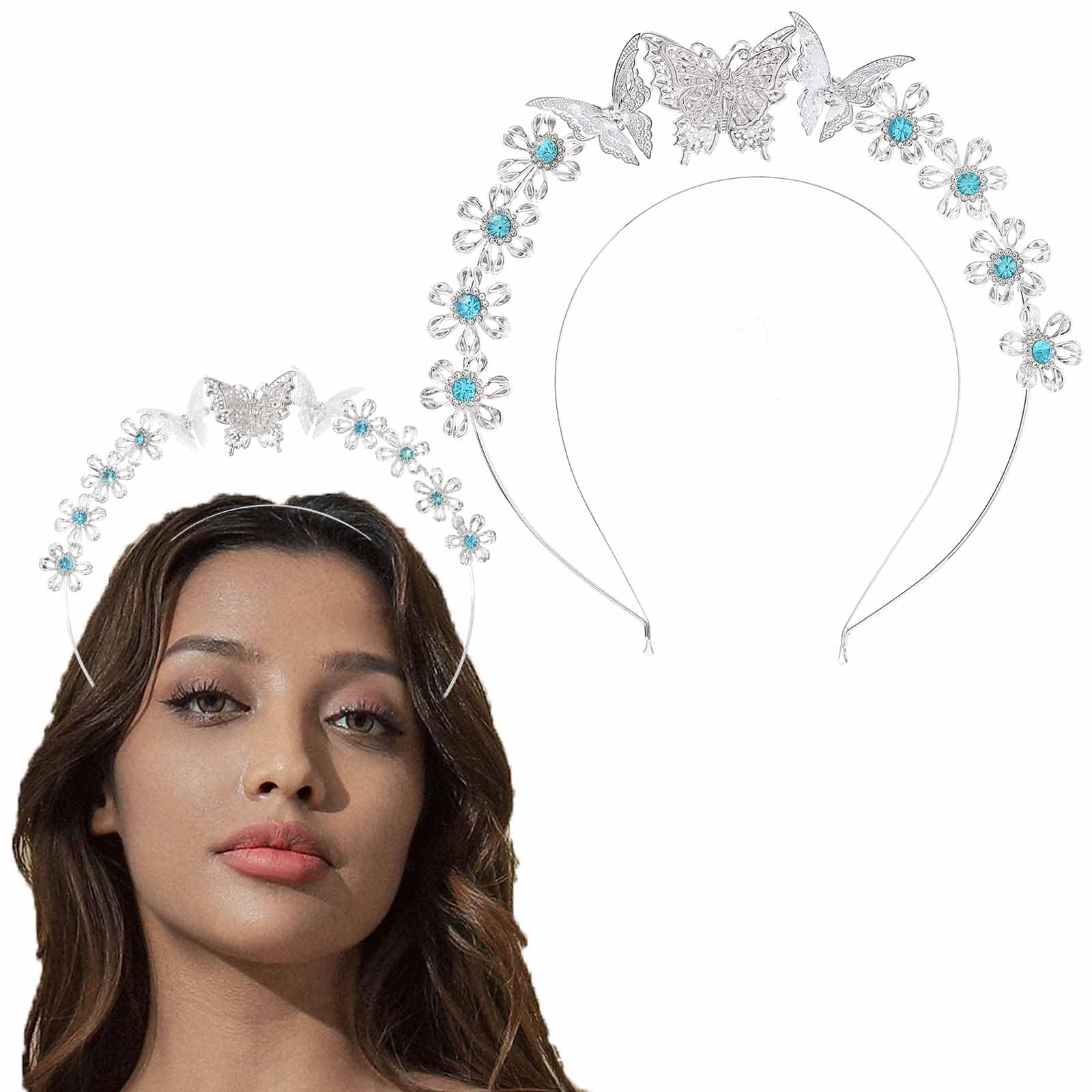 Bandeau Cheveux Femme Fleur Cristal Rouge | Métal Argenté | Accessoire Cheveux Anniversaire