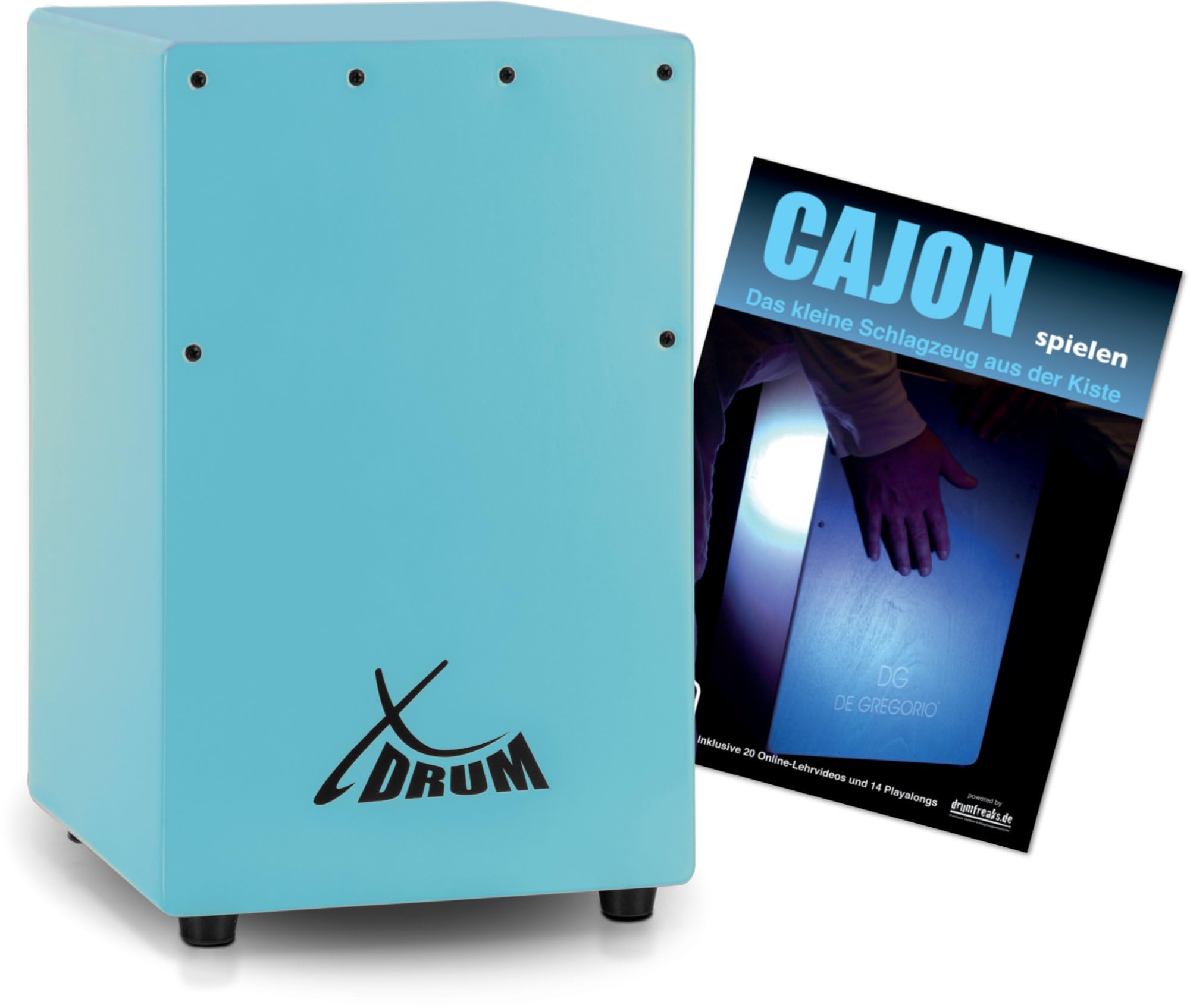 XDrum KC-37B Cajón Infantil Azul Set con Escuela, Solo 36 cm de alto | Cajón pequeño especialmente diseñado para niños, Adecuado para educación musical temprana, Totalmente de abedul, 5 x 36 x 23