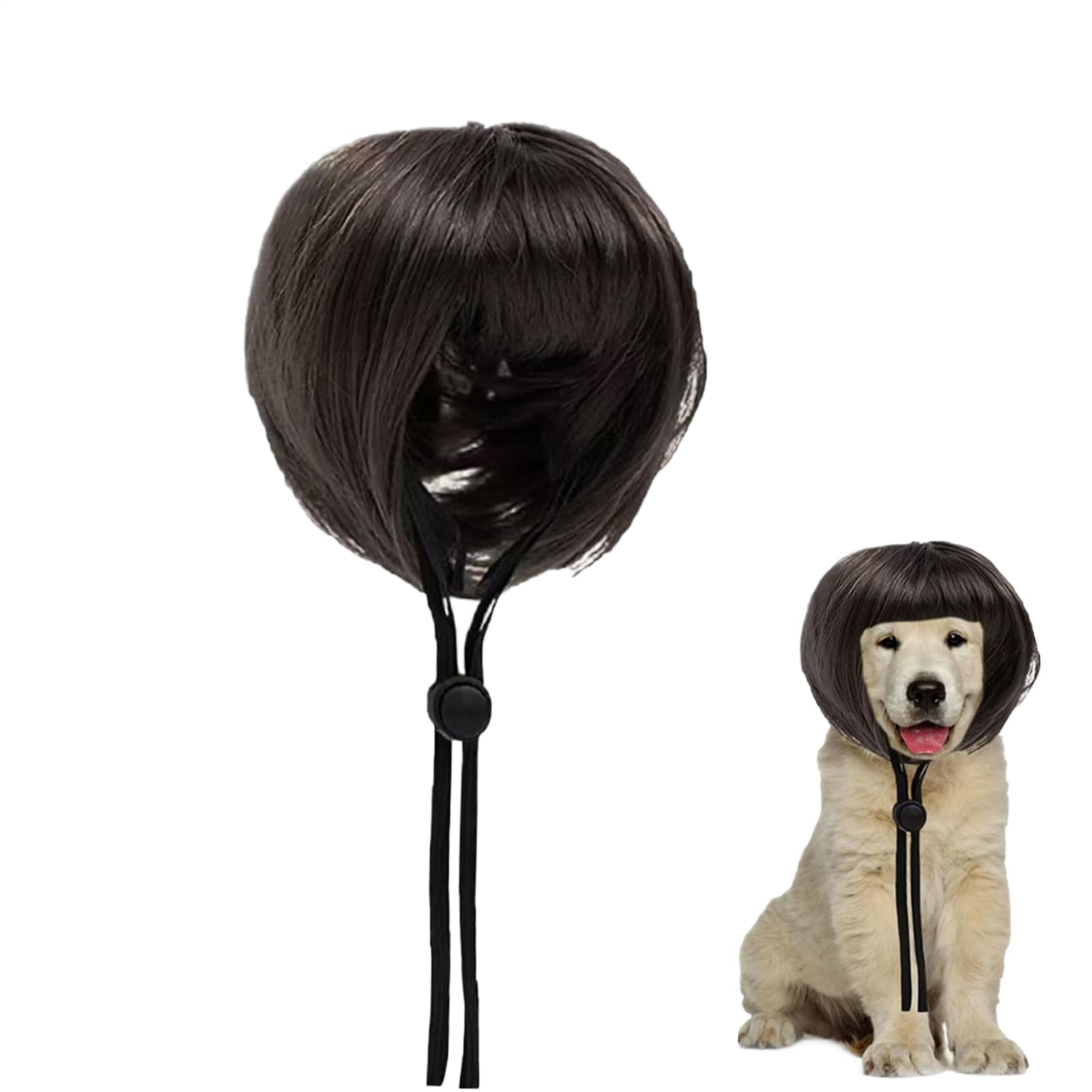 Wigs for Dogs | Adjustable Fit Hair with Bangs | Funny Wig | for Halloween Christmas Celebration Holiday Photography Event