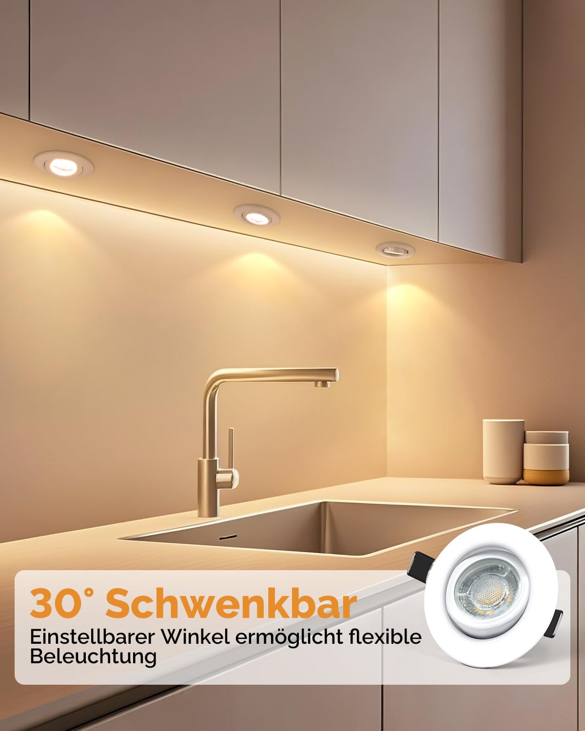 wowatt 12er LED Einbaustrahler 230V 3 Stufe Dimmbar, LED Spots 68mm Lochmaß | 5.5W 600LM Einbauleuchten Schwenkbar 2800K Warmweiß, IP44 Spots Deckenleuchte Ultra Flach für Badezimmer Küche, Weiß Rund