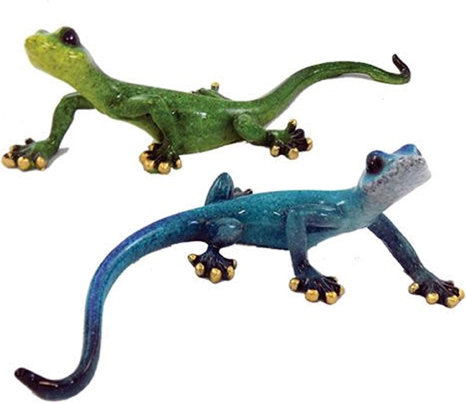 2 Assorted Resin Gloss Gecko Figures 7.25 Inches and 6 Inches Green and Blue