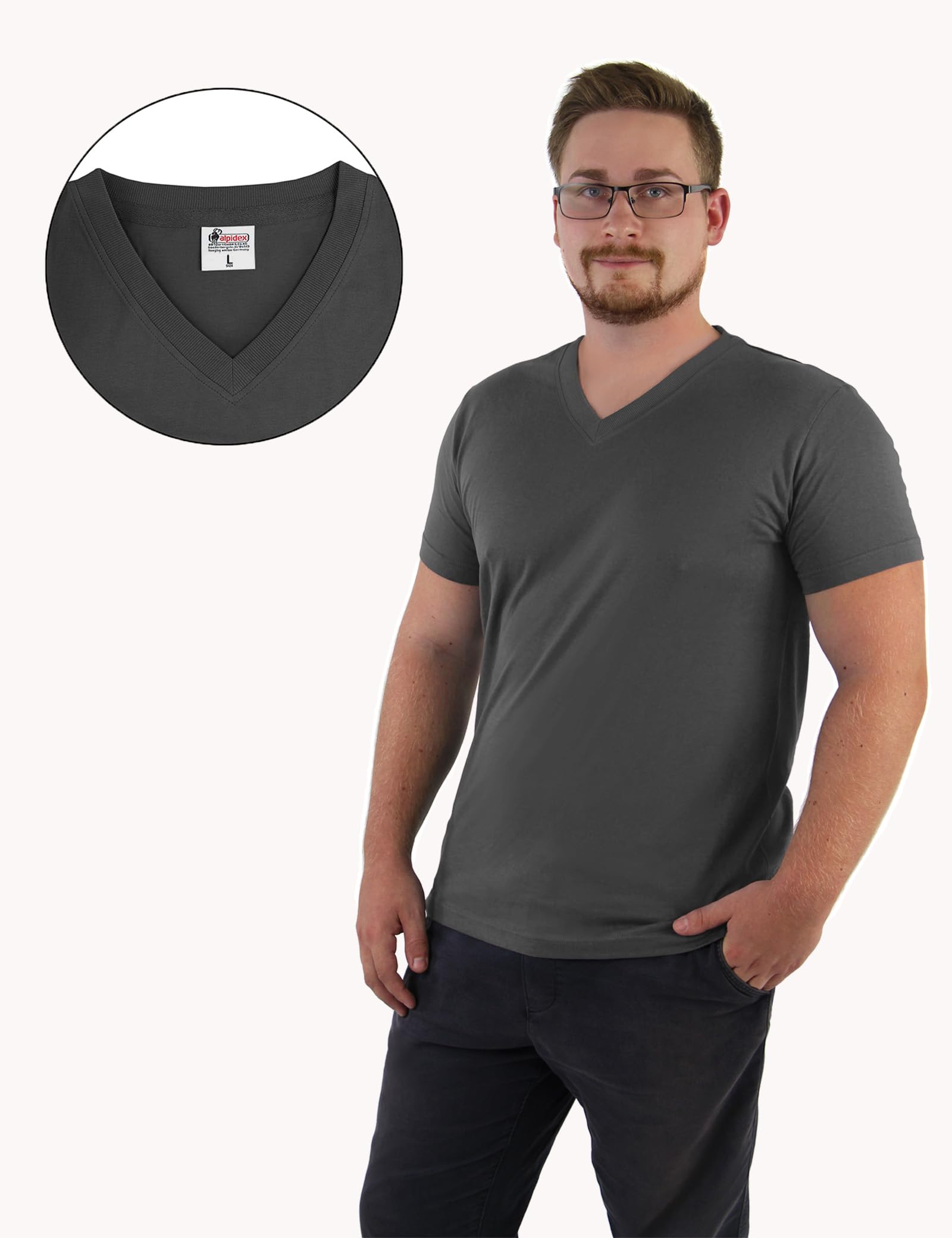 ALPIDEX T-Shirt Magliette da Uomo Confezione da 5 con Scollo a V - Taglie S M L XL XXL 3XL 4XL 5XL