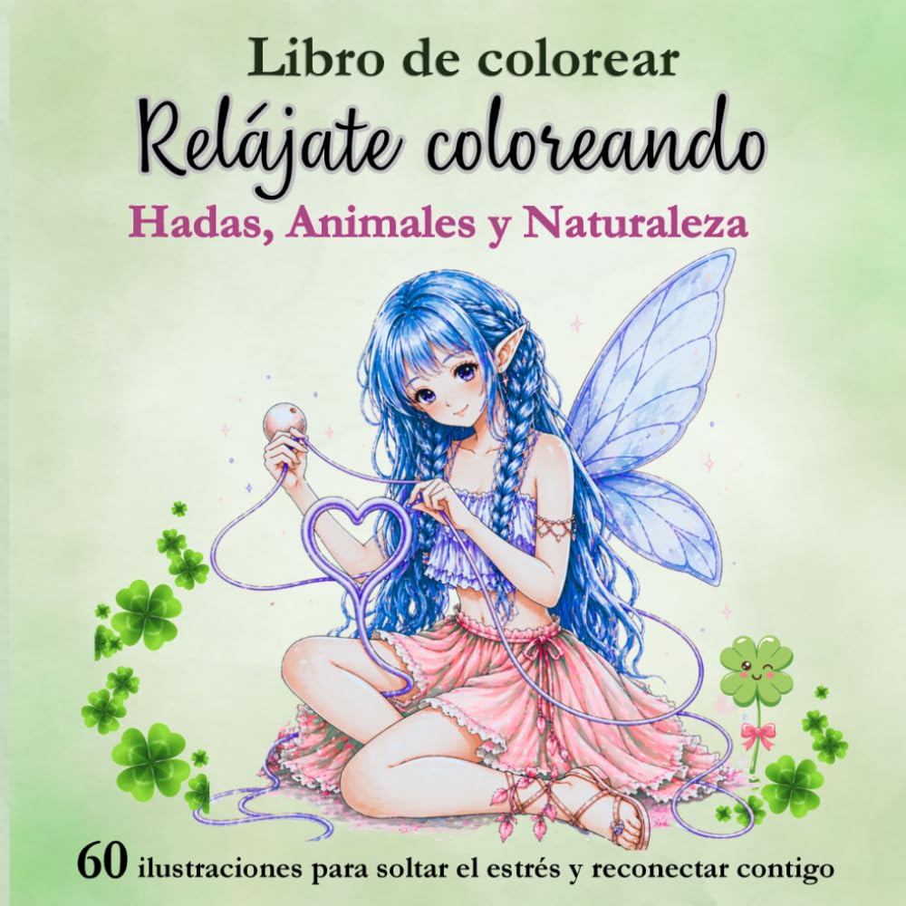 Libro de colorear: Hadas, animales y naturaleza: Relájate coloreando. 60 ilustraciones de hadas, animales y naturaleza para soltar el estrés y reconectar con tu creatividad