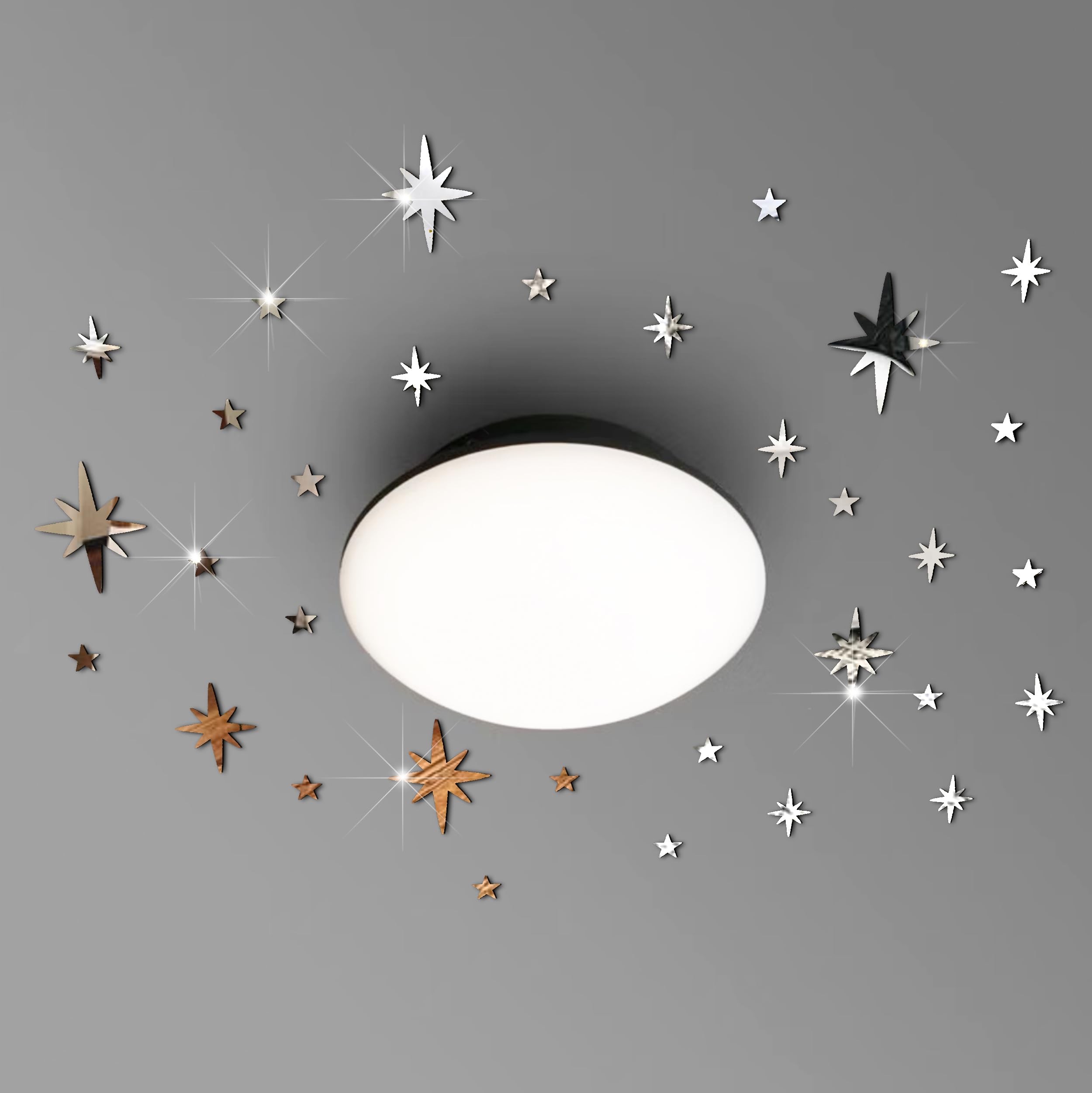 VAH- Kya Bat Hai !! Star Silver Acrylic Mirror Celling 3D Sticker for Living Room Bedroom Office Decoration(30 PCS)-image-29
