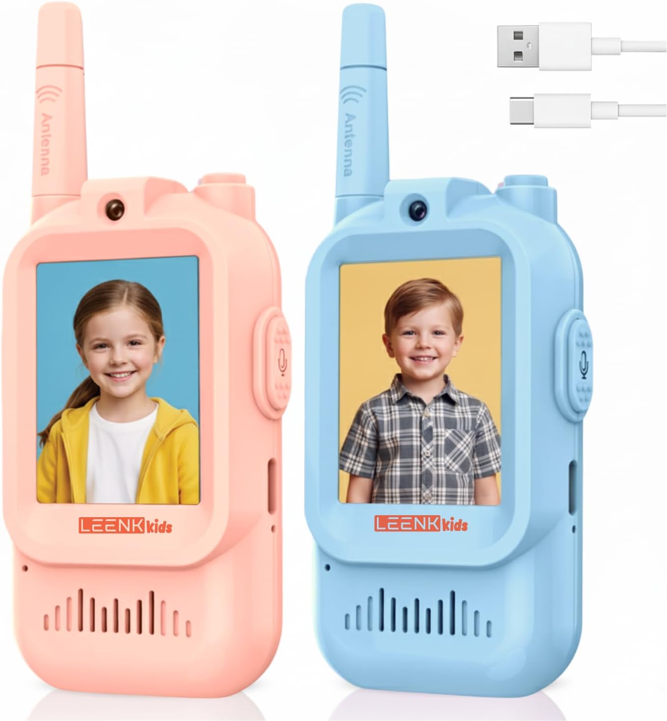 LEENK Kids Video Walkie Talkies – 2 Separate Color Sets (Blue/Green + Pink/Blue), 4 Units Total