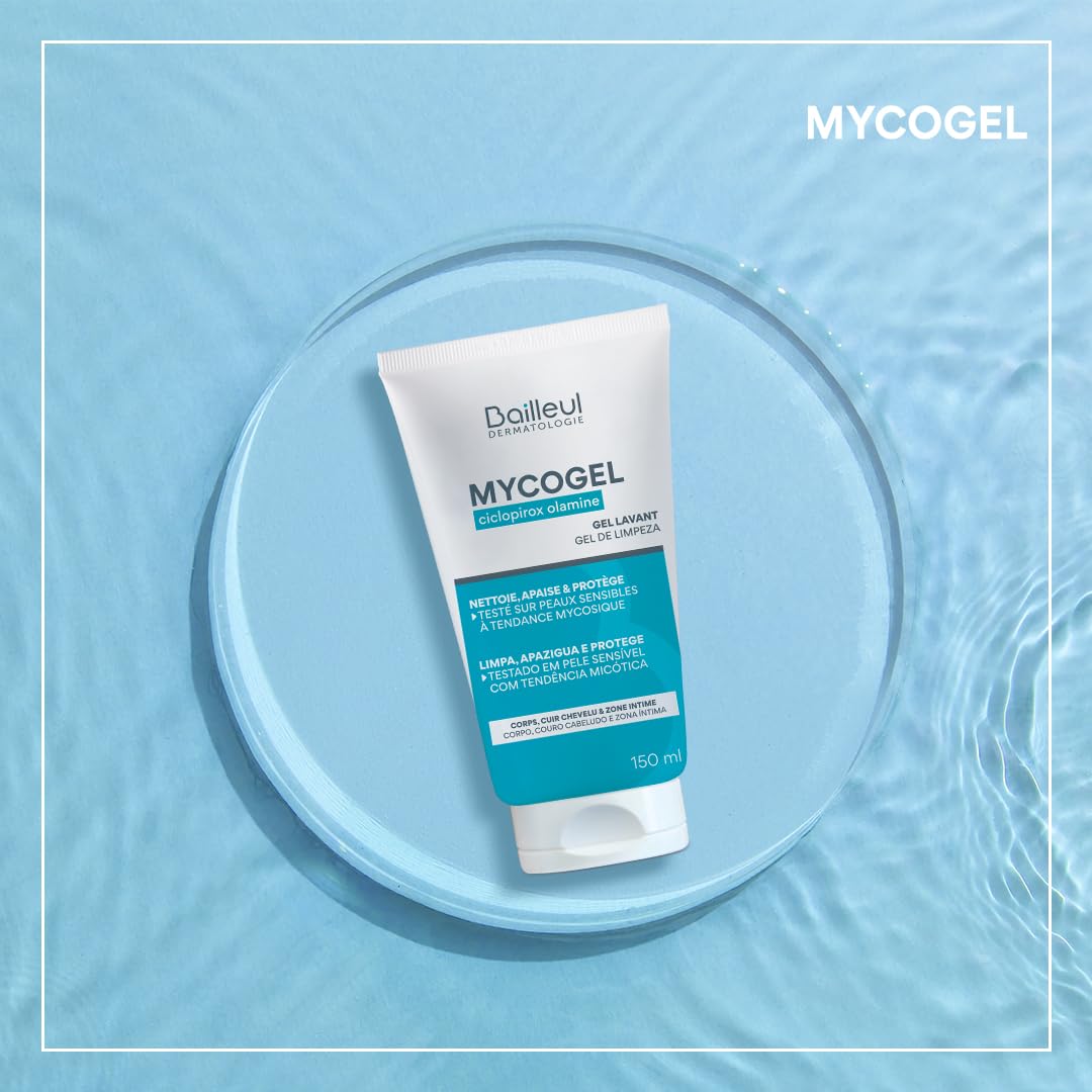 Bailleul | Mycogel | Gel lavant contre les mycoses cutanées | Nettoie, Apaise et Protège | Peaux et muqueuses génitales sensibles à tendance mycosique | Vegan | Lot de 3 x 150 ml