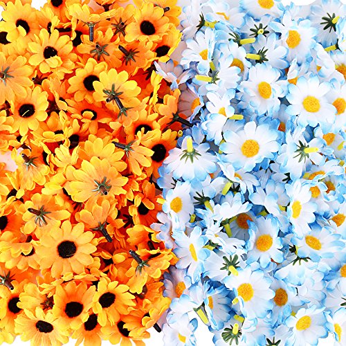 JNCH 200pcs Flores Margaritas Artificiales de Tela para Manualidades Decoración de Boda Fiesta Hogar Jarrones (100 pcs Azules y 100 pcs Amarillas)