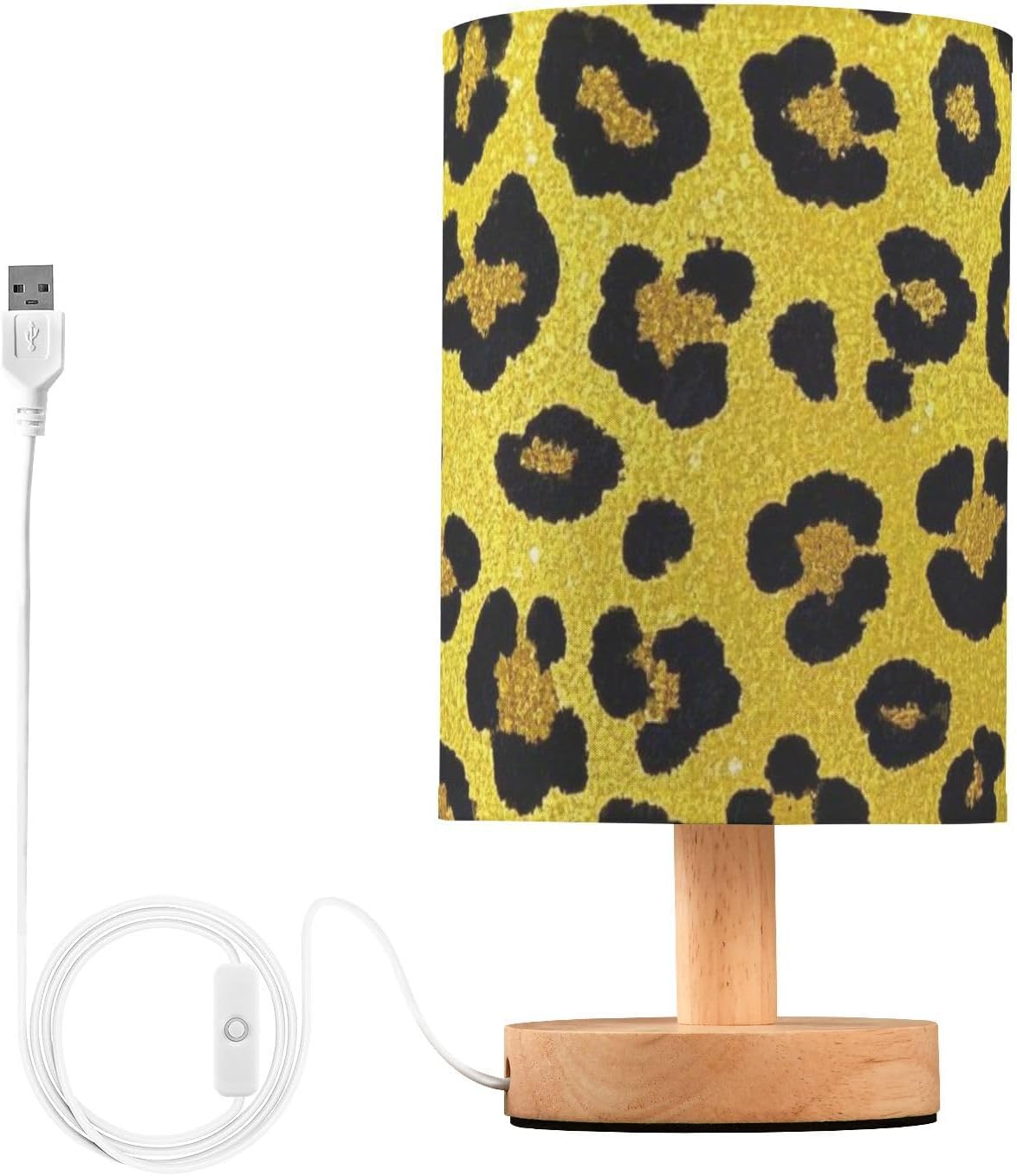 Fake Glitter Leopard Print Yellow Bed Lamp Desk Lights for Candlestick Lamps for Kids with USB Port led para cuarto