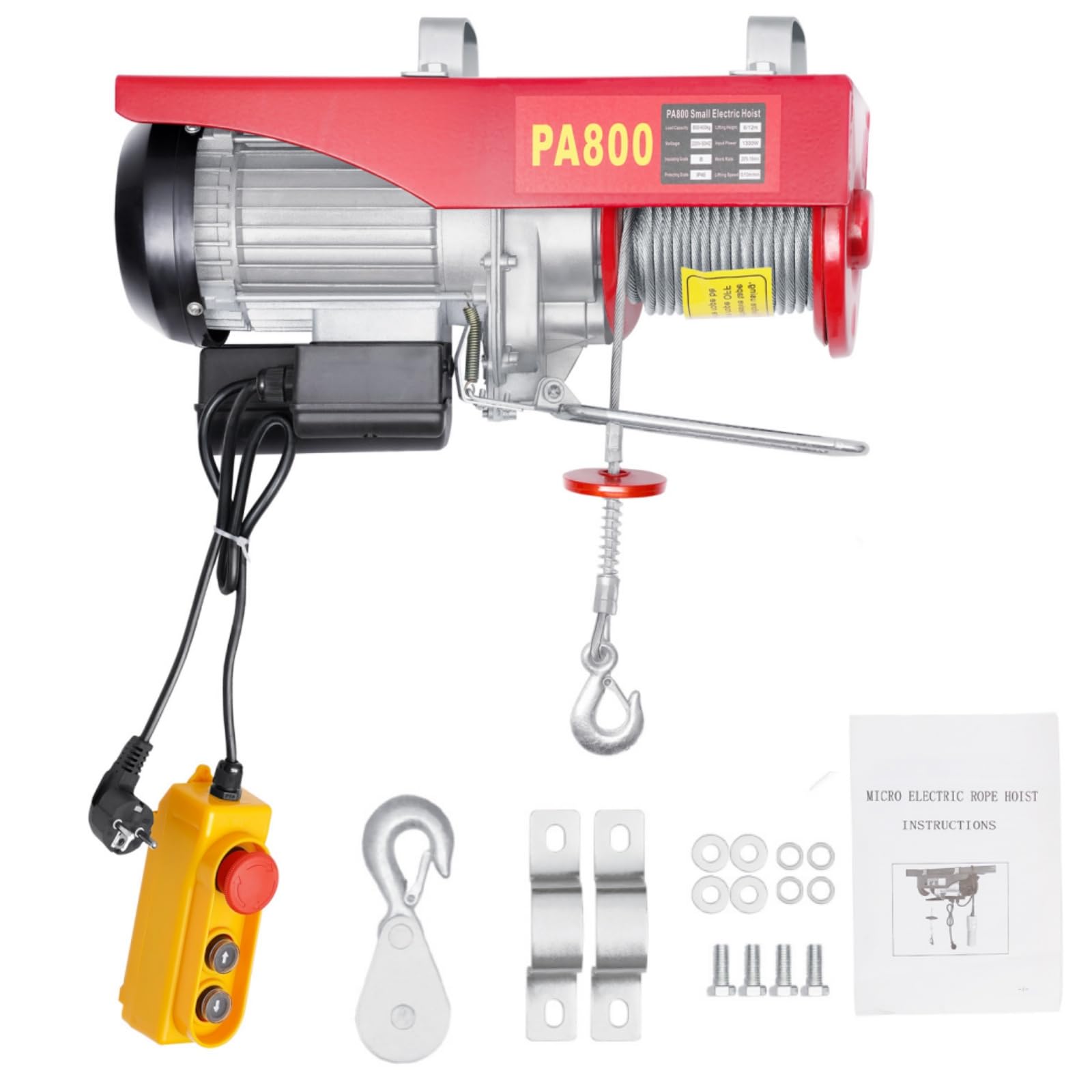 220V Elektrische Seilwinde, 400kg bis 800kg Hubhöhe, 10m Seilzug Motorwinde Seilhebezug Seilwinde mit Kabelgebundene Fernbedienung Elektrische Seilwinde für Haus, Werkstatt, Garage