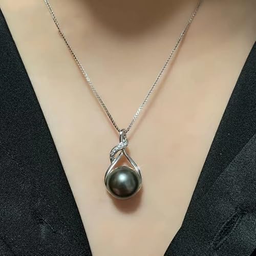 Nonnyl Gifts For Women-Tahitian-Black-Pearl-Necklace- Gift For Wife Wedding Birthday Anniversary - Mom Girlfriend Her On Mothers Day Valentines Day Christmas - 18K Gold Plated Sterling Silver Pearls Pendant #TOP2
