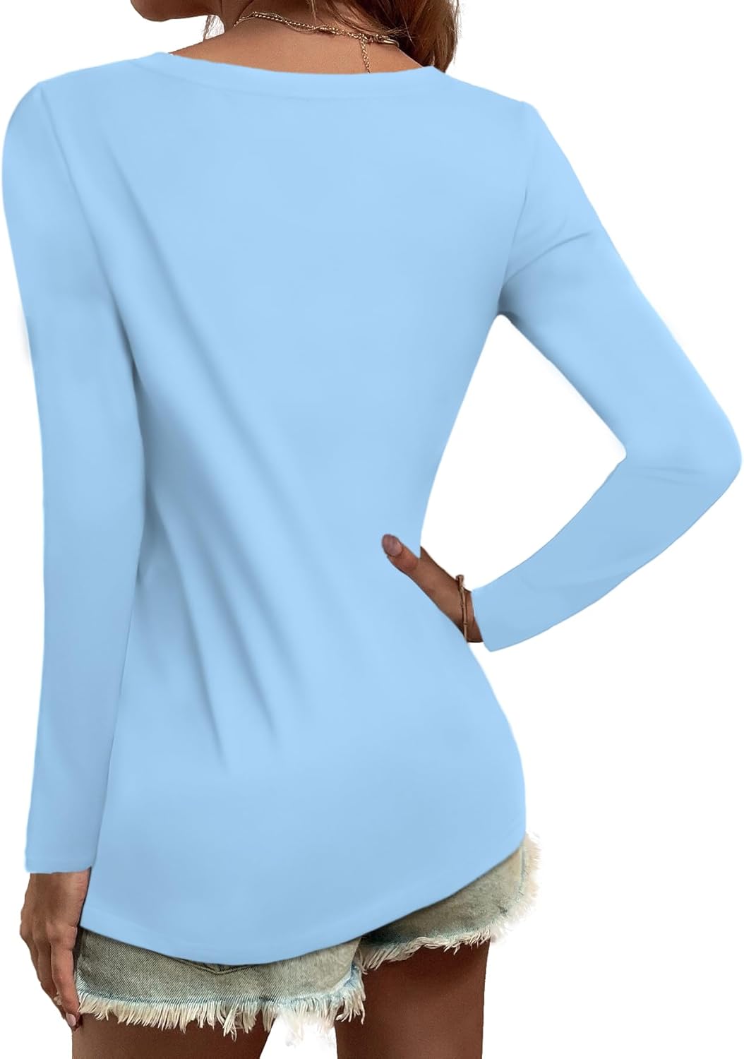 Elesomo Long Sleeve Shirts for Women Cotton Tshirts V Neck Spring Tops Basic Tee - Image 5