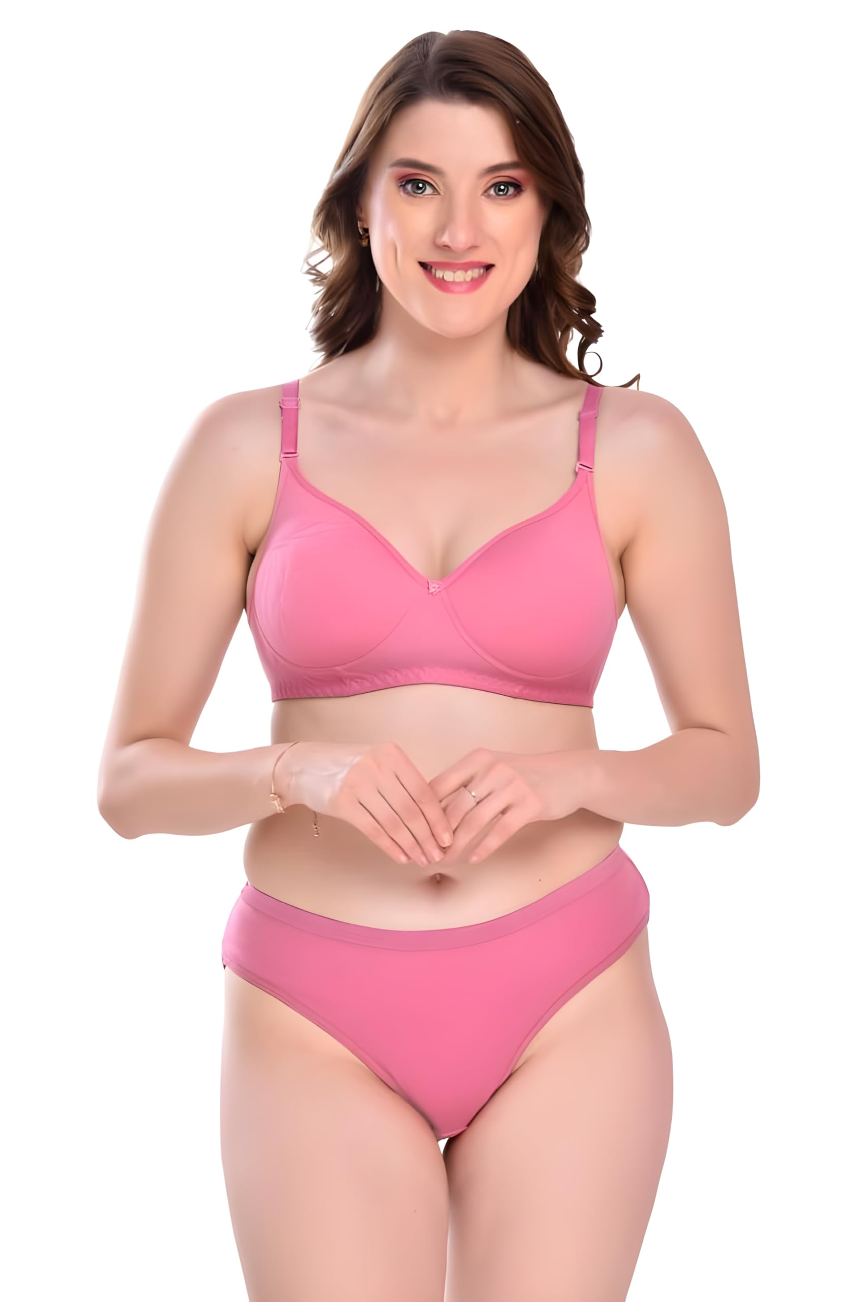 Lingerie Set Full Coverage Seamless Non-Padded Bra and Hipster Panty - Wire-Free and Adjustable Straps-image-37