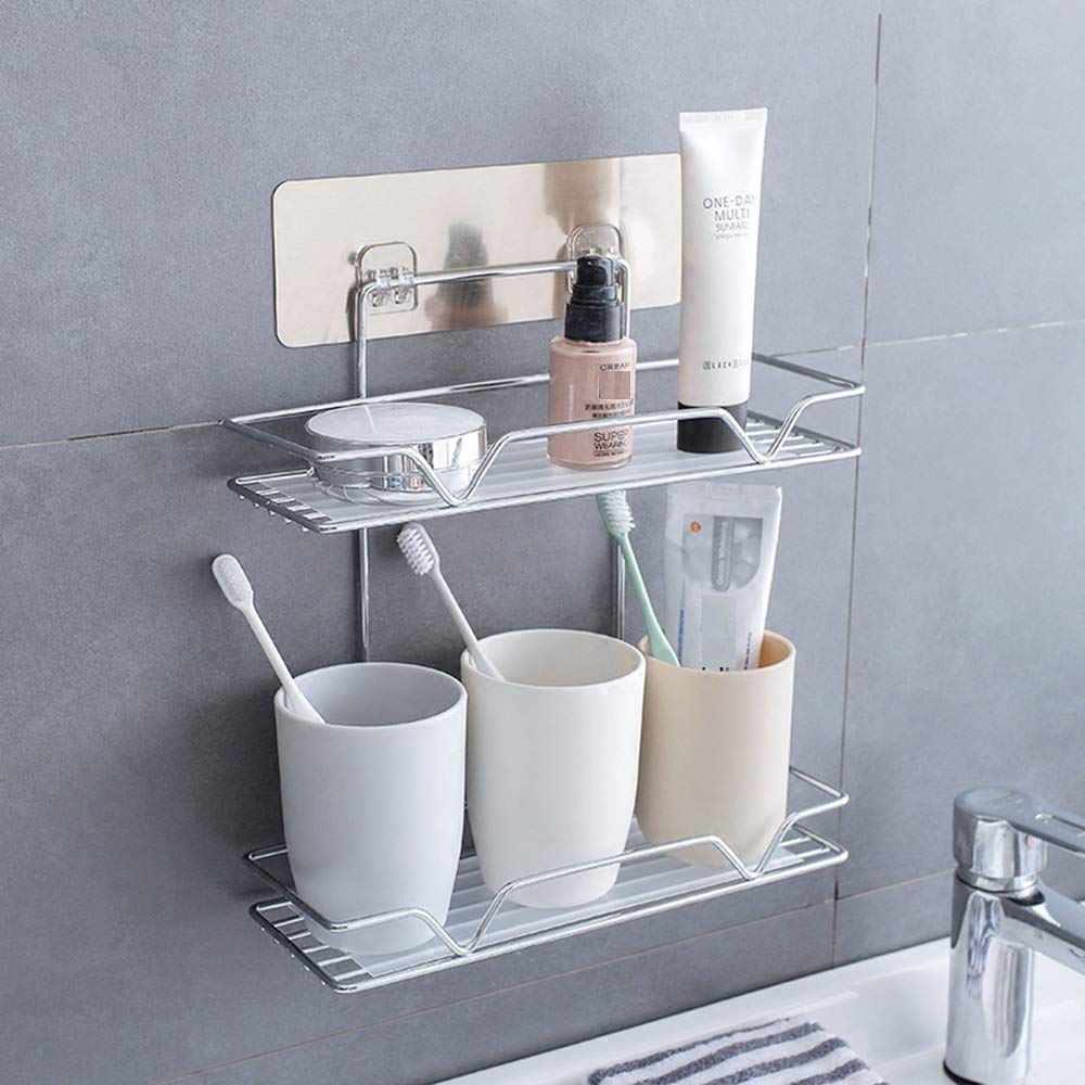 Sarjak Self-Adhesive Stainless Steel 2 Layer Metal Bathroom Rack Storage Shelves || Double Layer Bathroom Soap Shampoo Storage Rack || Bathroom Shelf Organizer Storage (B0CLGMKRN4) Amazon Price History, Amazon Price Tracker