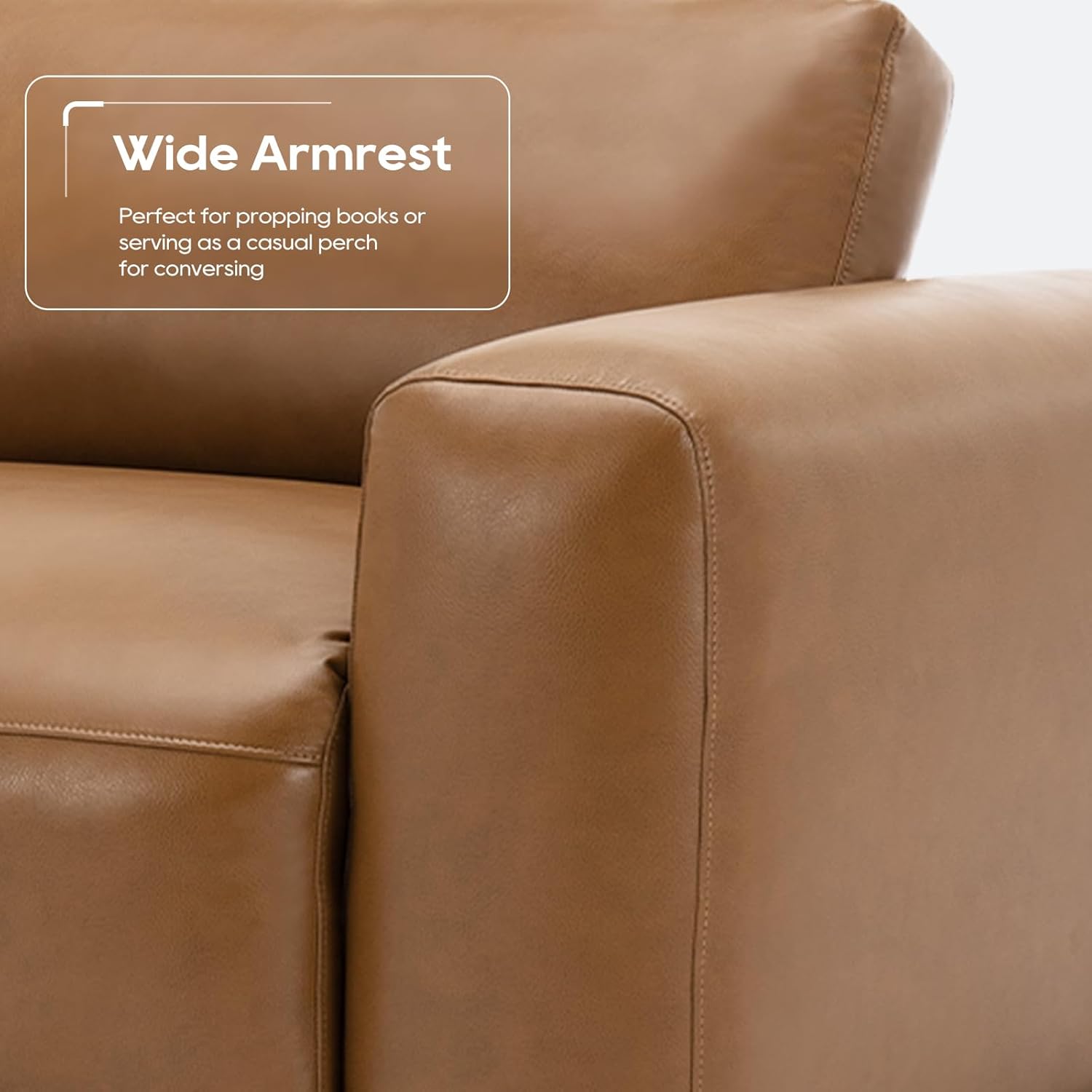 COLAMY 95" Oversized PU Leather Sofa, Comfy Sofa Couch with Extra Deep Seats, Wide Arm, Down Filled 3-Seater Sofa for Living Room, Apartment Lounge-Light Brown